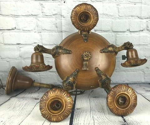 Antique Vtg Art Nouveau Victorian H & H Ceiling Light Fixture Chandelier Pendant Cover