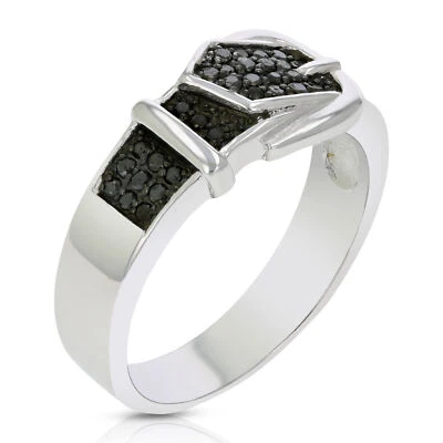 1/4 ct Black Diamond Ring .925 Sterling Silver Buckle Shape with Black Rhodium - Image 1 of 4