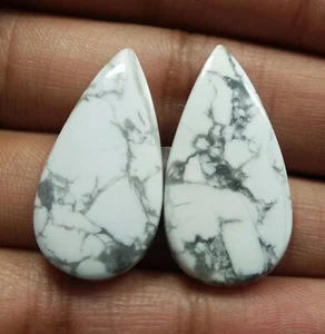 35.90 Ct Natural Howlite Matched Pair Pear Cabochon Loose Gemstone 31x16 MM - Picture 1 of 4