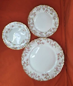 Limoges Trellis Pattern Plates Vintage Haviland France Pink Roses Gold Trim - Picture 1 of 24