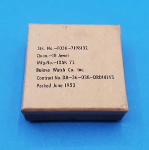 1953 Bulova Watch Co. Pack of 18 Jewels 10AK 72 New Old Stock - Picture 1 of 3