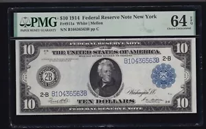US 1914 $10 FRN New York District FR 911a PMG 64 EPQ V Ch CU (563) - Picture 1 of 2