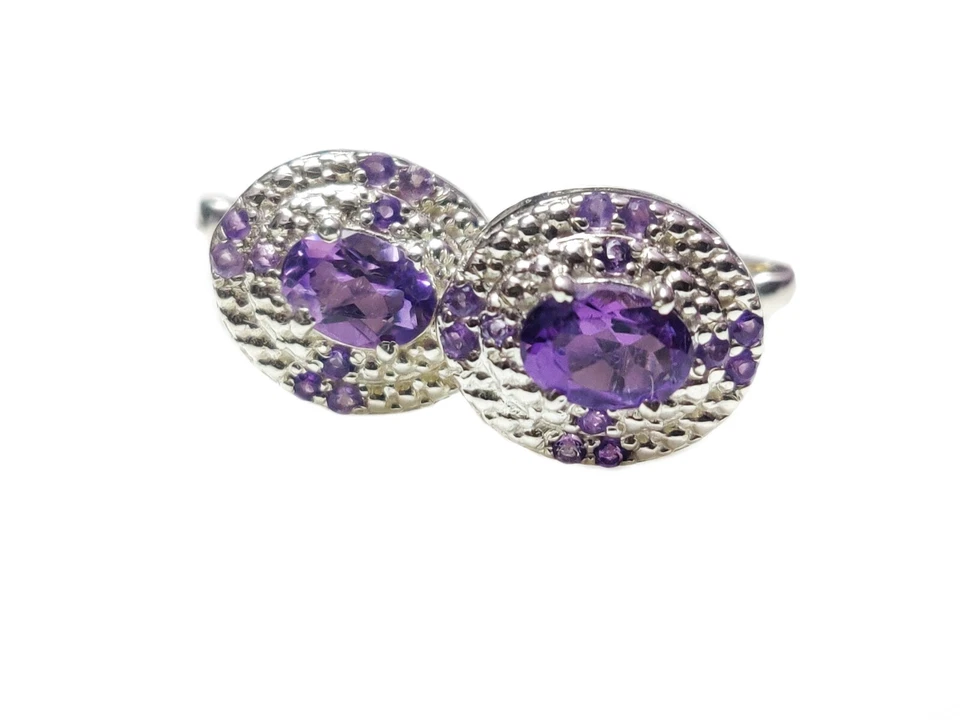 Gemelli In Argento Con Ametista Ovali 5X7 Mm Per Uomini Gemelli Da Matrimonio - Immagine 1 di 4