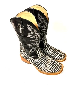 Roper cowboy boots red zebra glitter sparkle pull on square toe womens 6 Nice - Picture 1 of 8