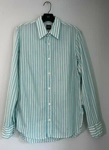 Hugo Boss Green Ivory White Striped Button Front Slim Fit Shirt Small - Picture 1 of 4