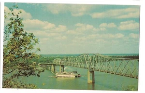 STERN WHEELER STEAMBOAT Mississippi River Mark Twain Bridge Hannibal Postcard MO - Picture 1 of 2