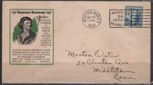 CUBIERTAS DEL PRIMER DÍA DE EE. UU. #734 -- KOSCIUSKO con CACHET -- 1933 - Imagen 1 de 2