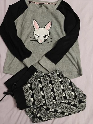 Conjunto de pijama Joe Boxer 2 piezas camiseta sin mangas pantalones largos negro con conejito blanco ~ grande Foto 1 de 4