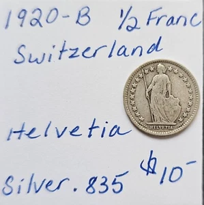 Suiza 1920-B 1/2 franco .835 plata Helvetia KM #23 - Imagen 1 de 2
