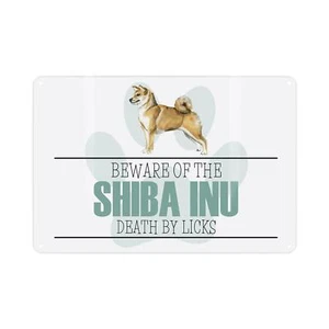 Shiba Inu Novelty Dog Sign - Beware the Dog Funny Metal Plaque Decor 28x20cm - Picture 1 of 1