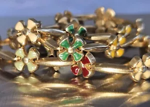 Great GIFT... 14k Vintage Yellow Gold Enamel Flower Floral Necklace Italy 13.8gr - Picture 1 of 9