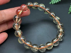 Gold Rutilated Crystal Bracelet Round Beads Beaded Bracelet E086616 - Picture 1 of 5