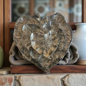Catalpa Leaf Tray Set of 3 Heavy Bronze Nesting Decorative Accent Farmhouse Boho - Picture 1 of 24