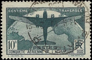 um 1936 Frankreich Luftpost 10Fr - Sc# C17 - gebraucht - massiv - Kat = 130 $ - Bild 1 von 2