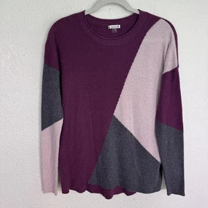 Smartwool Pullover Damen Medium Merinowolle Colorblock Rundhals Lila Grau M - Bild 1 von 9