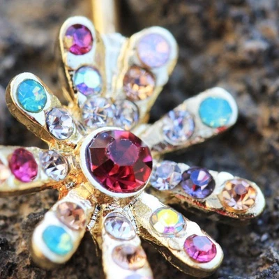 Gold Plated Rainbow CZ Flower Navel Ring - Image 1 of 4