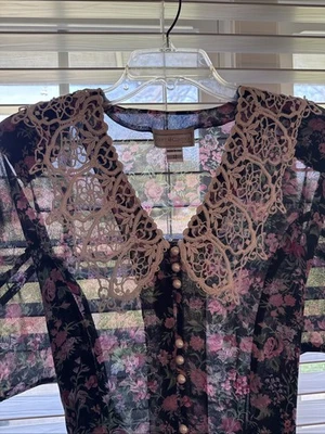 Vestido De Colección Años 90 Scott McClintock Floral Cottagecore Encaje Transparente Pradera Talla 12 Foto 1 de 4