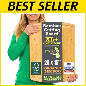 XL+ Organic Bamboo Cutting Board - Butcher Block for Kitchen - Picture 1 of 8