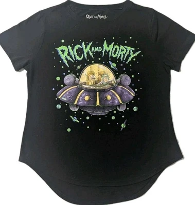 Rick and Morty shirt Women's Sz Lg (11/13) Black Spaceship High Low - Image 1 of 4