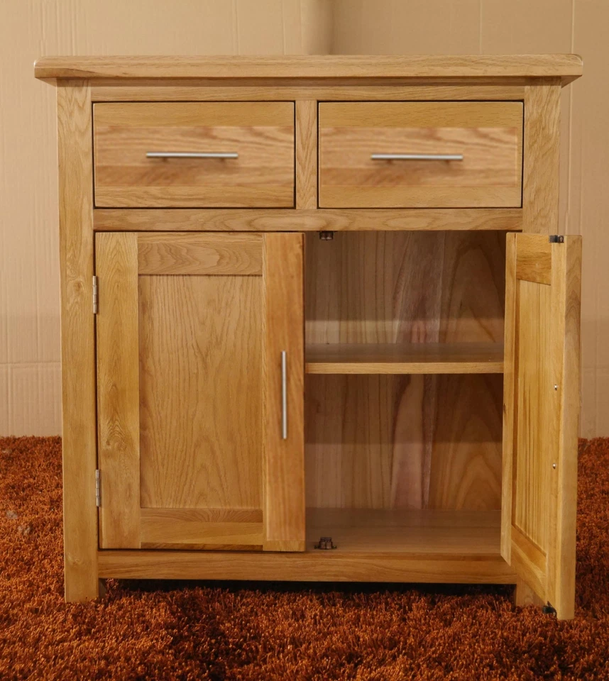 Beige OAK Mini Sideboard with 2 Doors 2 Drawers OAK Buffets Cabinet 75cm - Image 1 of 4
