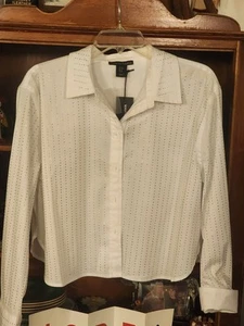 Christian LaCroix Short White Blouse With Little Rhinestones,NWT, M, Beautiful! - Picture 1 of 6