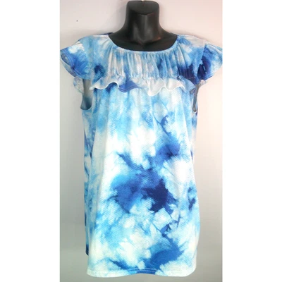 Camisa Stasha grande para mujer LuLaRoe mangas acampanadas volantes azul y blanco Foto 1 de 4
