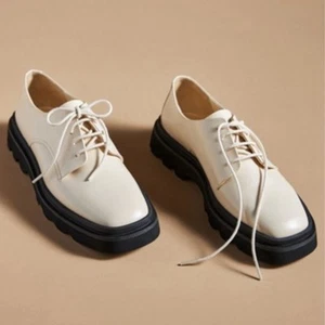 Zapatos Mocasines Anthropologie Maeve Rhys Con Cordones Punta Cuadrada 40 EE. UU. 9 Forma Plana Crema - Imagen 1 de 10
