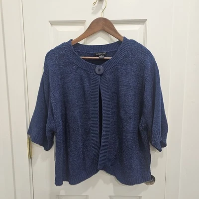 August Silk Navy Blue Knit Cardigan Sweater 3/4 Sleeve Button Front Plus Size 2X - Image 1 of 4