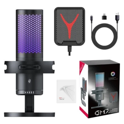 RGB USB Condenser Microphone Record Gaming Mic for iPhone 16 15 Samsung PS4/5 PC - Image 1 of 4