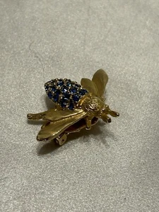 Broche Abejorro Vintage Pin Azul Estrás Tono Dorado  - Imagen 1 de 6