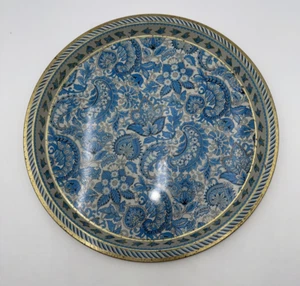 Vassoio servizio latta metallo vintage anni 70 Vienna Woods design tondo blu paisley Inghilterra - Foto 1 di 13