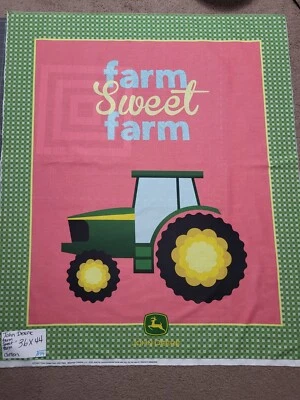 John Deere Farm Sweet Farm Pink 35" Panel 100% Cotton Fabric by The Panel - Image 1 of 4