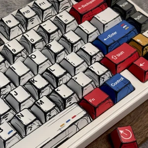 PBT Comic Style Keycaps Cherry Profile Complete Set 136 Keys Keycaps Suitabl _xa - Photo 1/15