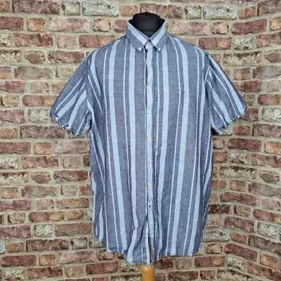 Brax Linen Shirt Mens 2XL Slubyard Dan Grey Striped Short Sleeve Button Up Loose - Image 1 of 4