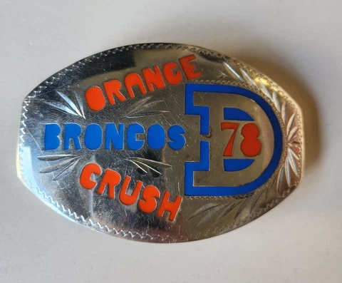 Vintage Denver Broncos NFL 1978 Orange Crush Handcrafted  Footbal Belt Buckle Cover