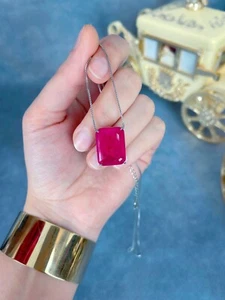 GLOWY NATURAL FUCHSIA PINK RUBY NECKLACE PENDANT 925 STERLING SILVER JEWEL - Picture 1 of 12