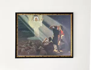 Estampado cristiano alemán vintage de la Anunciación a los Pastores década de 1930 enmarcado - Imagen 1 de 14