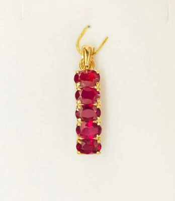 14K Solid Yellow Gold Cluster 5 Stone Band Pendant With Oval Ruby 1.90GM - Image 1 of 4