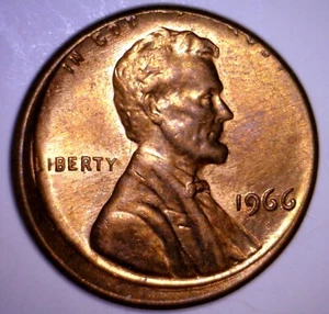 1966 OFF CENTER ERROR Lincoln Cent BU + Coin NICE COLOR RARE DATE O/C LOT #3 NR - Picture 1 of 4