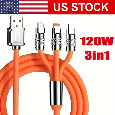 3 in 1 Fast Charging Cable Cell Phone Charger Cord For iPhone Type C Micro USB - Image 1 of 4