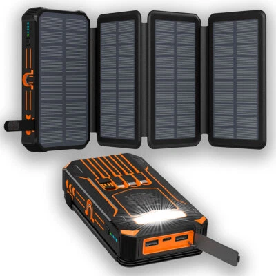 BIUBLE 4 Panel Solar Power Bank Pack 36800mAh 2 USB LED Battery Fast Charger For Phone