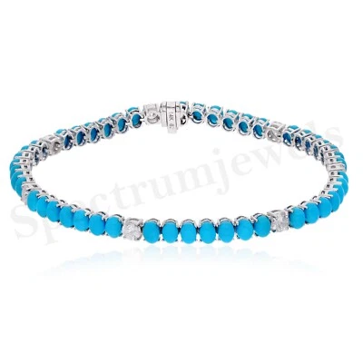 Blau Türkis H/Si Diamant Oval Armband 14k Weiss Gold Geburtstagsgeschenk 10.23 - Bild 1 von 4