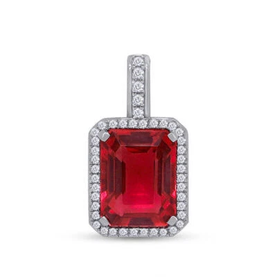 Colgante con dije de etiqueta de perro y rubí simulado de diamantes naturales de 2/7 quilates de oro de 10 quilates Foto 1 de 4