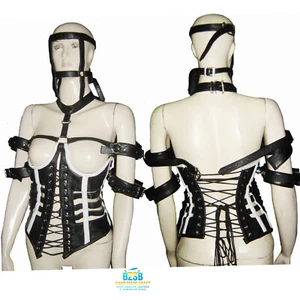  Handmade Real Leather Corset OverBust Lace up Corset Steel Bones Leather bustie - Picture 1 of 2