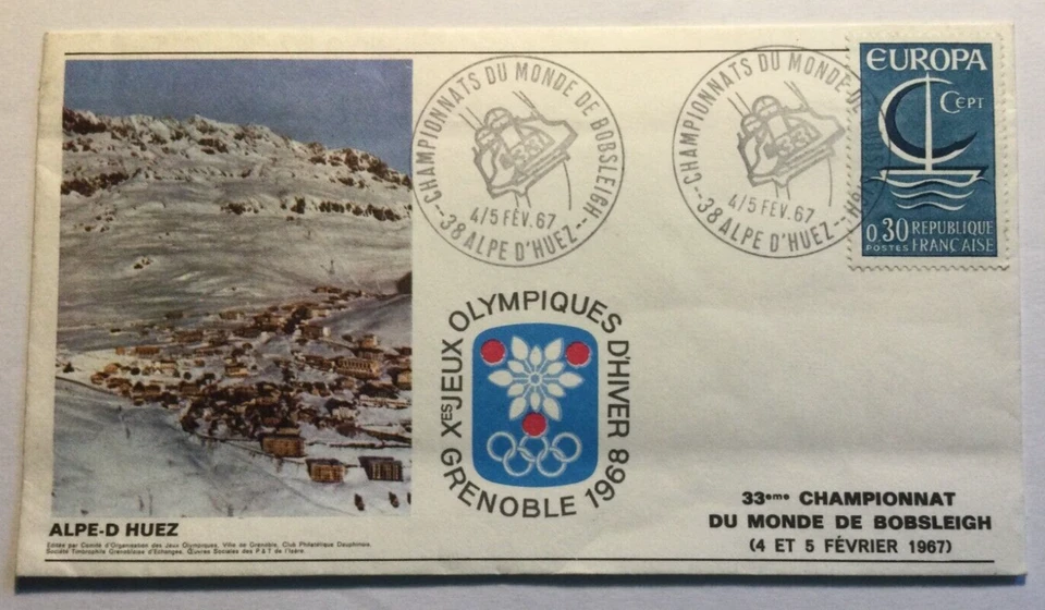 Timbre de FRANCE     N° 1490 " 33è championnat du monde de Bobsleigh " 1967 - Photo 1/1