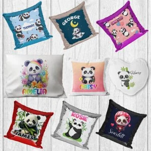 Personalised Panda Design Pillow Cover Sequin Cushion Gift Birthday Cover 106 - Picture 1 of 12
