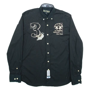 Camisa lisa negra manga larga LA MARTINA Dubai Polo Team para hombre M - Imagen 1 de 6