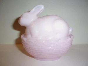 Mosser Vidrio Opaco Rosa Conejo de Pascua Conejo en Cesta Nido Caramelo Plato Caja - Imagen 1 de 4