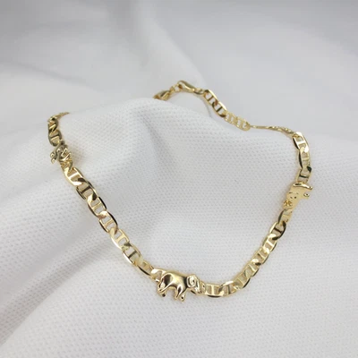 Tobillera/Pulsera Elefante Llena de Oro 18K 10" Ancla Mariner Cadena 4 mm Ancho Foto 1 de 4