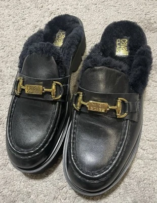 Roberto Cavalli Cortina Faux Fur Lug Loafer Mule Womens Size 10 Black NEW $590 - Image 1 of 4